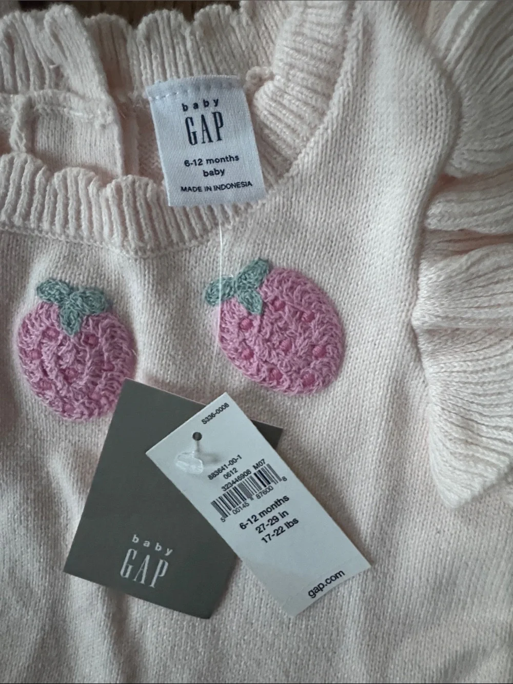 Baby Gap Pink  Knit Romper with Strawberry Embroidery. Size 6-12 months. BNWT.
